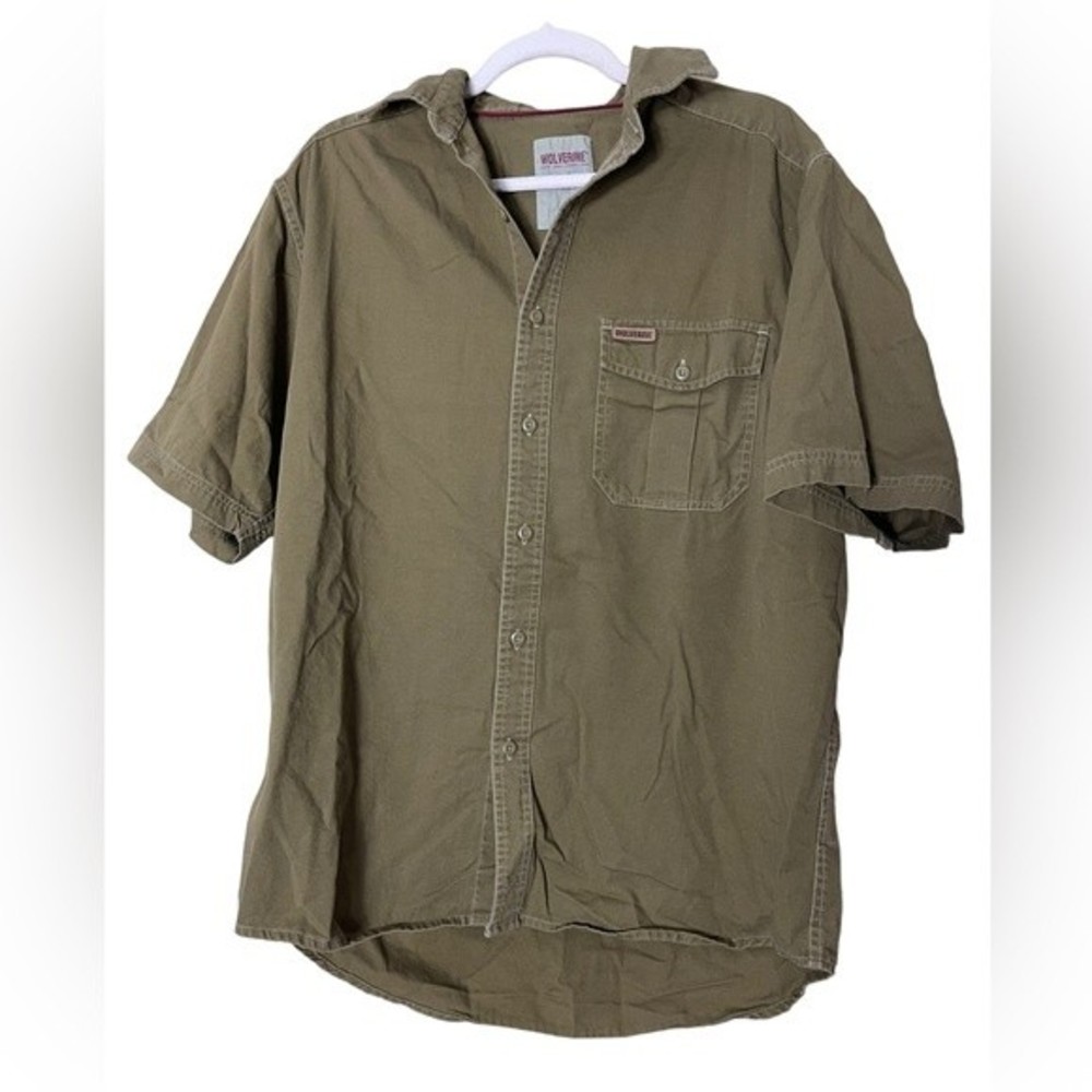 Wolverine Men’s Work Shirt Button up shirt sleeve Olive size Large